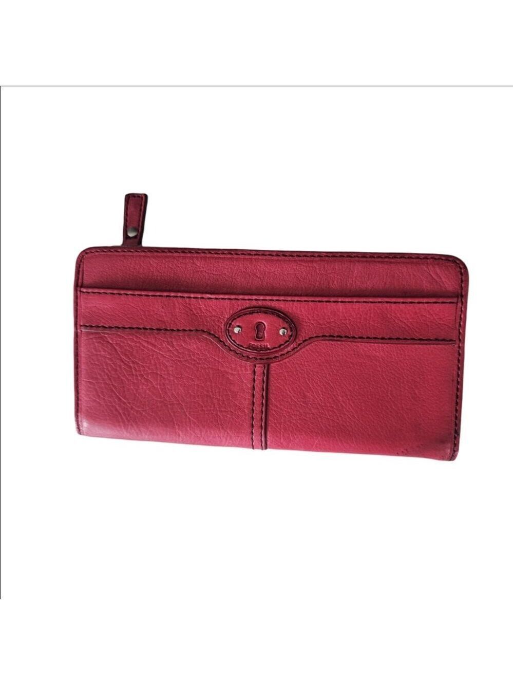Fossil Fuchsia Pink Leather Large Zip Around Wallet
